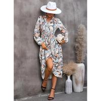 Vestido casual elegante de manga larga para mujer con estampado de hojas elegante - details 16