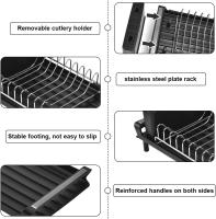 Escurridor de platos compacto, escurridor de platos expandible, escurridor de platos de acero inoxidable, escurridor de platos con tabla de drenaje extensible, escurridor de un solo nivel con soporte para cubiertos extraíble - details 0