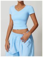 Tops de Yoga de lana a prueba de golpes para mujer, camiseta ajustada informal de manga corta para correr, Pilates, ropa de Fitness, Camiseta deportiva fina de secado rápido - details 6