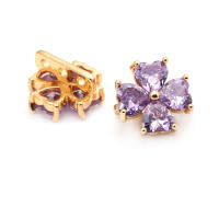 10 Uds. De latón y circonita de Color dorado de 18K, 3 agujeros, pulseras con conexión de flores, collares, cuentas espaciadoras, fabricación de joyas Diy de alta calidad - details 1