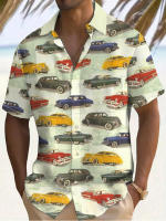 Camisa Casual de Manga Corta con Estampado de Coche Moda Vintage para Hombres - details 4