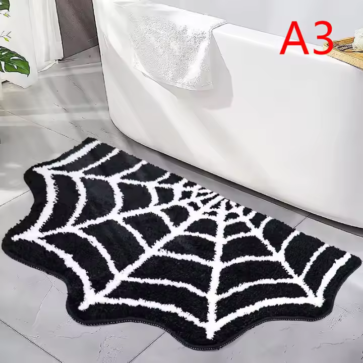 Alfombra de Halloween de Pared de Tejido de Araña Negra Alfombra Antideslizante para Bajo de Puerta Principal para Decoración Gótica - 1