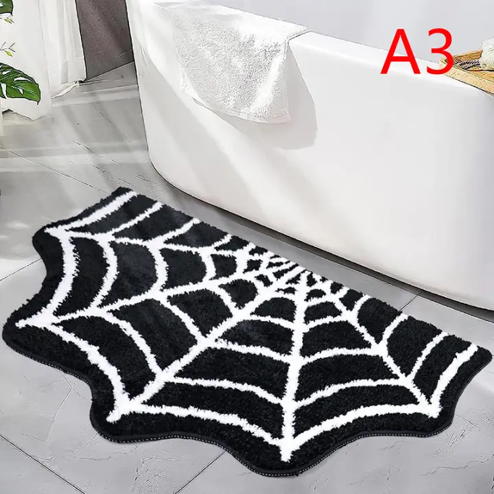 Alfombra de Halloween de Pared de Tejido de Araña Negra Alfombra Antideslizante para Bajo de Puerta Principal para Decoración Gótica - 1