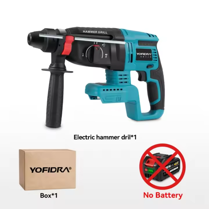 YOFIDRA-taladro de martillo eléctrico sin escobillas, 26MM, herramientas eléctricas recargables inalámbricas rotativas multifuncionales para juego de pines de batería Makita de 18V - 1