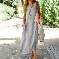 Vestido sin mangas de lino y algodón para mujer, prenda informal holgada con cuello en V, Color liso, para fiesta nocturna - details 6