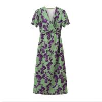 GASL-Elegante Vestido Ajustado con Cuello en V Manga Corta Estampado para Mujer - details 1