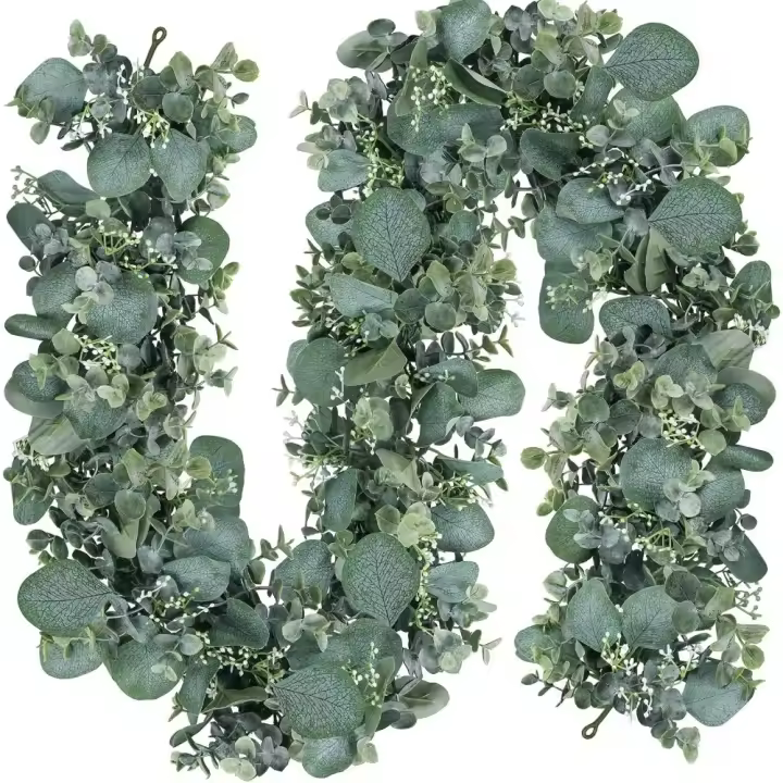 Guirnaldas de Eucalipto Artificial con Hojas de Sauce Flores Blancas para Decoración de Bodas y Mesas - 1