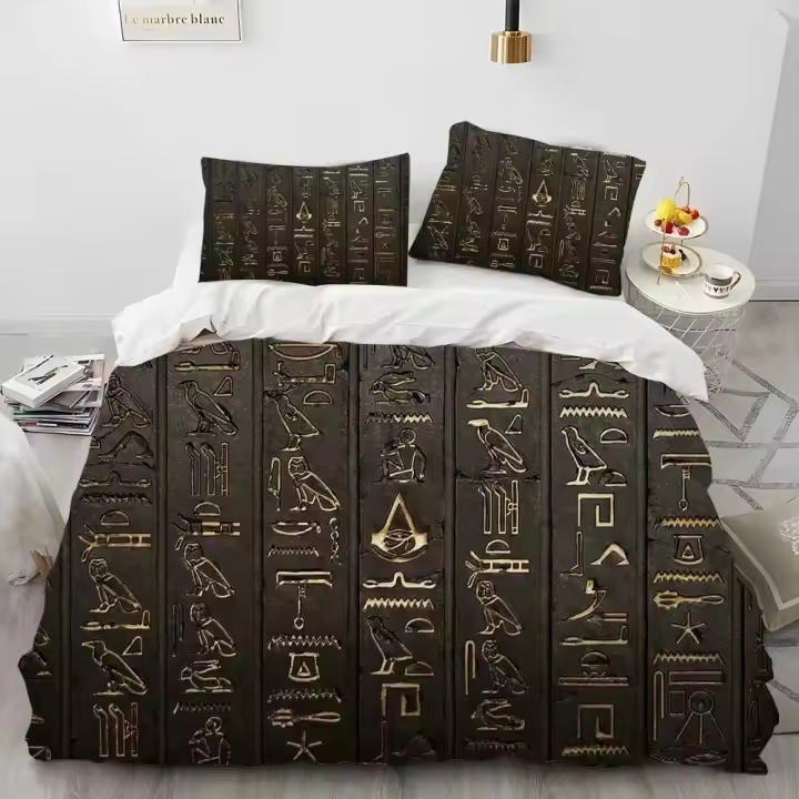 Juego de cama con jeroglíficos de faraón de mitología egipcia, funda nórdica, funda de edredón, funda de almohada, edredón tamaño King y Queen - 1