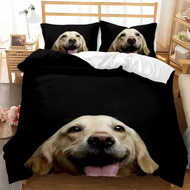 Conjunto de Funda de Edredón de Dibujos Animados de Pug Tamaño de Cama Rey/Reina - 1