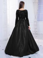 Vestido de Fiesta de Manga Larga y Brillante Cuello Redondo, Lentejuelas Elásticas, Alto hasta el Suelo Pañuelo de Moda para Mujeres con Negro y Verde Desmontable - details 6