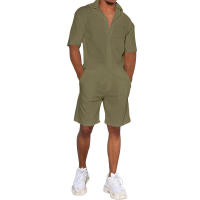 Conjunto casual de dos piezas para hombre, camisa de manga corta con cuello vuelto y pantalones cortos, verano 2025 - details 2