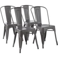 comedor metal apilables con respaldo para bistró, cocina, interior y exterior, Gris Oscuro, 51 x 43 x 85 cm - details 0