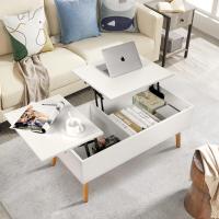 Mesa de Centro, Mesa de Centro Regulable en Altura, Extraíble, Extensible, Compartimento de Almacenaje Oculto Independiente, Tablero Elevable Doble, Mesa de Sofá de Salón, Color Nogal - details 47