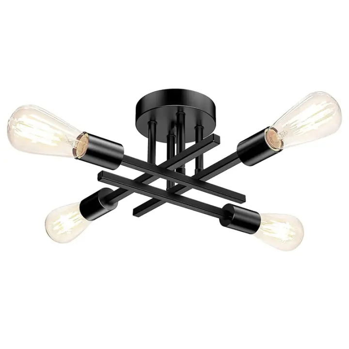 Lámpara de techo moderna en negro mate, 4 luces E26/E27 Lámpara de araña para dormitorio, cocina, sala de estar, comedor - 1