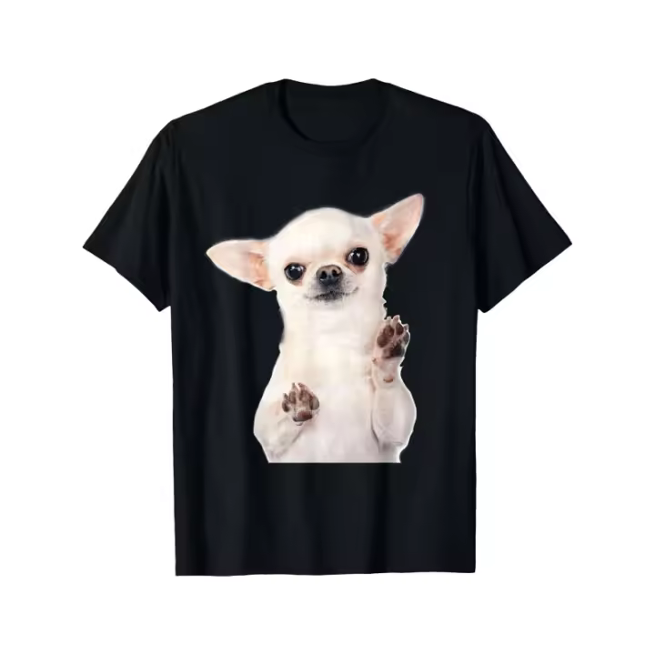 Camiseta con cara de cachorro chihuahua linda para dueños de mascotas, diseño divertido de algodón, DIY, suave, transpirable, cómoda, casual, deportiva, regalos de Halloween y Navidad - 1