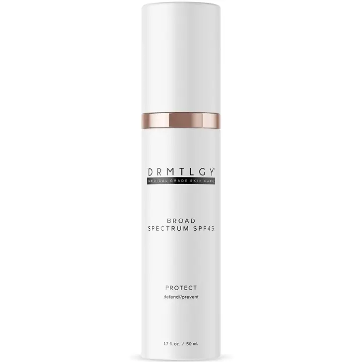 DRMTLGY Anti-envejecimiento Clear SPF 45 Protector solar de óxido de zinc sin aceite Hidratante facial para maquillaje ligero sensible al acné y propenso - 1