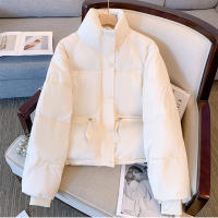 Women short thick cotton padded puffer jacket winter stand collar zipper basic coat outwear - details 22