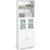 Armario Alto, Armario Independiente de Suelo con 4 Puertas, Gabinete con Estantes Ajustables, Mueble Organizador con 2 Puertas de Vidrio Templado para Baño, Cocina, Salón (Blanco) - details 0