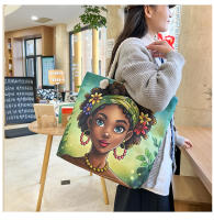 Nueva bolsa de mano bolsa de playa Bart pintado pintura bolsa de dibujos animados lino bolsa de lona de gran capacidad negro hermosa mujer - details 10