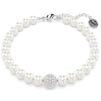 Swaroski Pulsera de plata de ley 925 con cuentas de piedra de circón, pulsera de perlas blancas de cristal transparente, regalo de joyería ajustable para mujer de 18 a 22 cm ﻿ - details 0