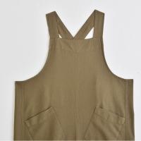 Delantal de cocina de estilo japonés Simple, vestido largo con espalda cruzada, Color sólido con bolsillos, delantal de lino y algodón para hornear - details 24