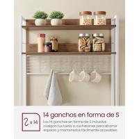 Estantería para Panadería con Toma de Corriente, Soporte de Microondas, Estantería de Cocina, Alambre de Metal, 14 Ganchos, 40 x 80 x 170 cm, Marrón Rústico y Negro - details 17