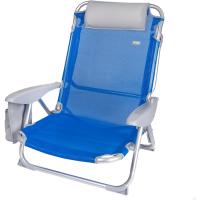 Silla de playa plegable, con cojín, Silla reclinable, 4 posiciones, 51x45x76 cm, altura del asiento 17 cm, asa de transporte, bolsillo lateral, color azul (62609) - details 0
