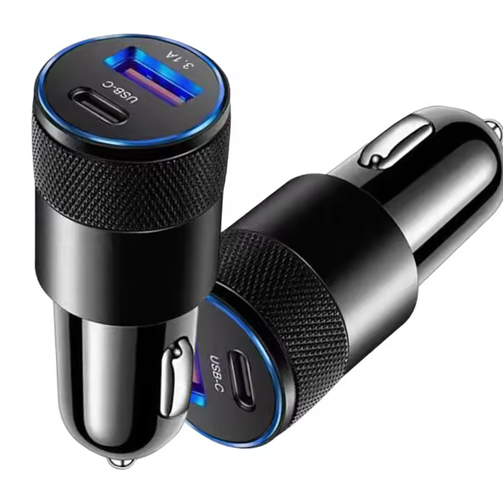 Cargador de Coche USB 3.1A Cuerpo de Metal con 2 Puertos y Luz Indicadora - 1