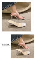 Transparente hermoso tacones altos zapatillas cristal sandalias de tacón grueso francés semi-drag temperamento socialite sandalias - details 8