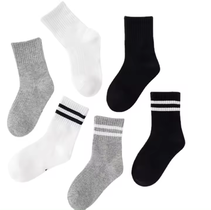 Calcetines de algodón para niños y niñas, medias de colores sólidos y rayas, lote de 6 pares - 1