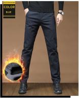 Pantalones informales gruesos de lana para hombre, nuevos pantalones cálidos rectos ajustados para invierno, pantalones informales de negocios para oficina, moda coreana para hombre - details 14