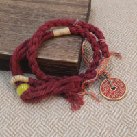 Brazalete chino de dinero de montaña cuerda de algodón frotado a mano cuerda de mano tibetana cinabrio cuerda de dinero de montaña cuerda tejida a mano tibetana - details 3