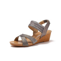 Sandalia sandalias de cuña para mujer, nuevo estilo étnico, punta abierta, zapatos romanos de tejido cruzado versátiles - details 2