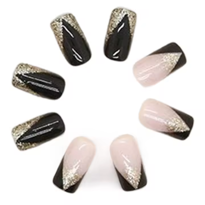 Uñas postizas cuadradas negras brillantes, ultra flexibles para una comodidad duradera, decoración de manos, arte de uñas - 1