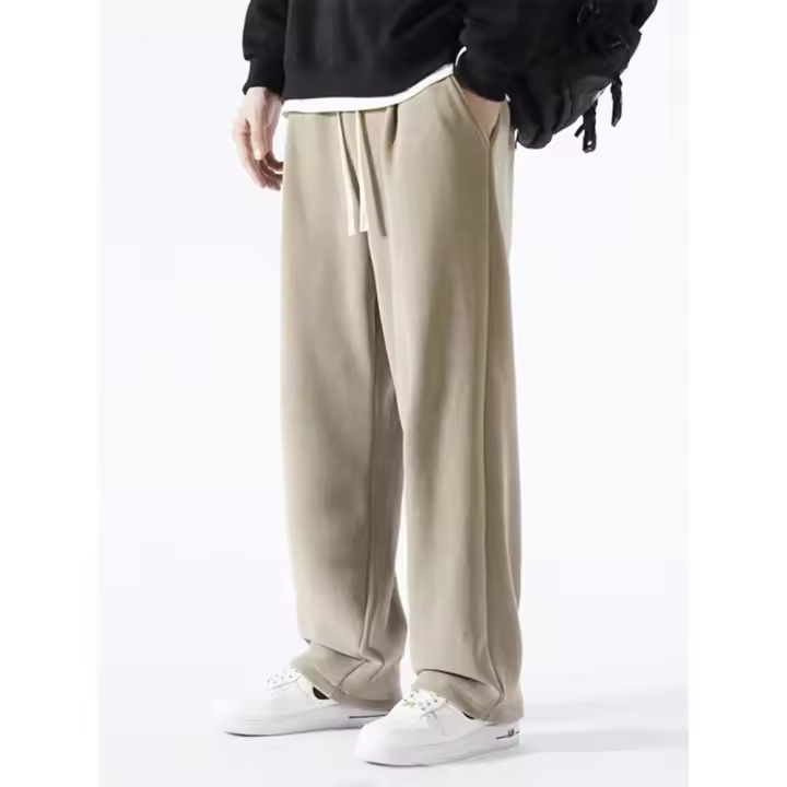RdovkxuaPantalones De Chándal De Invierno Para Hombre, Moda Coreana, Forro Polar Grueso Y Cálido, Pantalones De Chándal Sueltos Rectos De Pierna Ancha, Pantalones Térmicos Informales De Terciopelo Para Hombre - 1