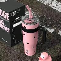 Taza de viaje de 1182 ml 40 oz con asa y pajita, termo aislado de doble pared para café frío y caliente, gran capacidad, adecuado para hombres y mujeres, ciclismo al aire libre, viajes, trabajo, cena, un regalo perfecto. - details 1