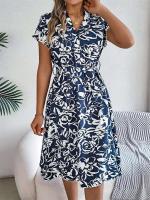 Msfilia Vestido de verano con cuello en V y cinturón plisado con estampado de moda para mujer - details 14