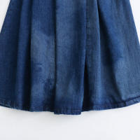 - Falda media casual de mezclilla plisada azul de cintura alta para mujer, holgada, a la moda, tendencia primavera otoño 2025 nueva - details 3