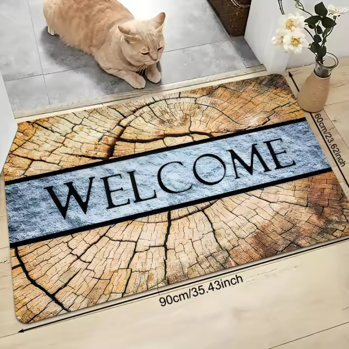 Alfombra de Bienvenida de Árbol Vintage Alfombra No Resbaladiza de Poliéster Ligera y Secado Rápido - 1