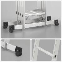 Escalera Multiusos, Escalera de Tijera, Escalera de Aluminio, Escalera Doméstica, 4 x 3 Peldaños, hasta 150 kg, 12 Peldaños, Diseño 6 en 1, 326 cm de Largo, Plata GLT36M - details 4