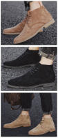 Botas Chelsea de ante para hombre, botines formales de cuero Natural con cremallera y punta estrecha, suela de madera, Color arena - details 2
