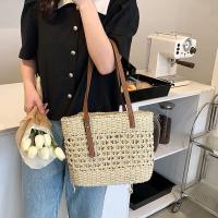 Bolso de paja hueco francés, tejido a mano, bolso de hombro para vacaciones en la playa, gran capacidad, versátil de color sólido - details 8
