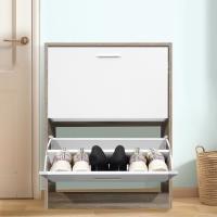 Mueble zapatero de 12 pares - Estantería de gran capacidad para vestíbulo o pasillo - (ancho) 60 x (profundidad) 24 x (alto) 80 cm - Madera clara blanca - details 1