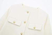 Chaqueta Corta Elegante para Mujer 2024 Cuello Redondo Manga Larga Abrigo con Bolsillo de Volteo Casual de Moda para Mujeres - details 3