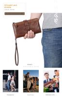 Retro cuero de vaca RFID cepillo antirrobo billetera masculina bolsa de cremallera masculina larga - details 0