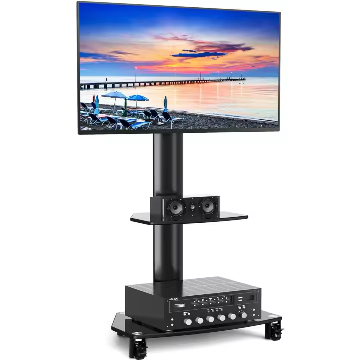 Soporte TV de Ruedas Ajustable 27 a 70 Pulgadas Giratorio +/-45° Almacenamiento de Medios AV de Alta Capacidad 50 KG MAX Vesa 400x400mm - 1