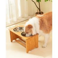 FOREYY - Juego de 2 cuencos elevados para mascotas para gatos y perros pequeños, cuencos de bambú inclinados individuales para comida y agua, con 3 cuencos de acero inoxidable y patas antideslizantes - details 4