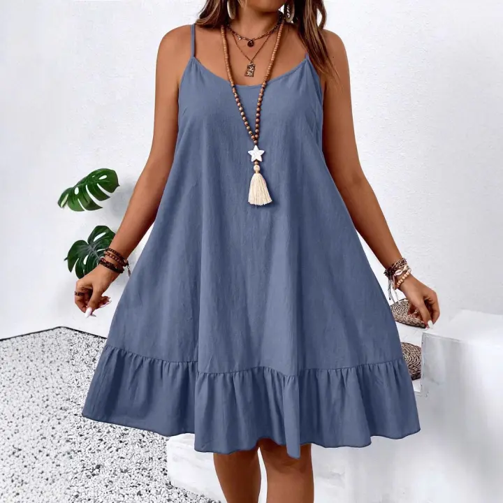 Ropa de mujer europea y americana de gran tamaño, vestido informal con tirantes sueltos, verano - 1