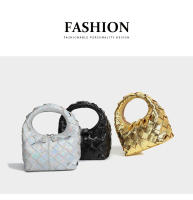 Bolso de Mano Tejido a Mano para Mujeres Lujo Ligero de Verano Blanco con Cuello Dorado - details 2