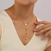 Elegante collar con borlas y colgante de corazón – Cadena de clavícula de nácar de acero inoxidable para mujer - details 8